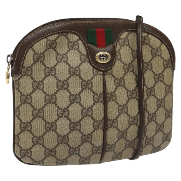 GUCCI GG Supreme Web Sherry Line Bag PVC Beige Gold Red 904 02 047 Auth 114872 - Picture 1 of 16